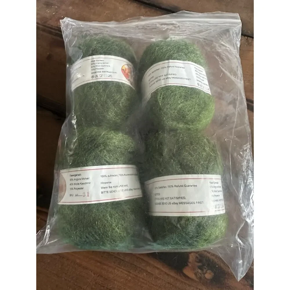 Angora mohair and wool cashmere yarn green lot of 4 NEW Knitting crafts